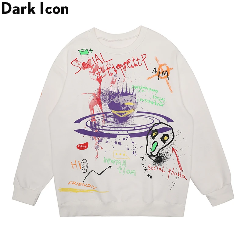 Флисовая Толстовка с граффити темной иконой Мужская Уличная одежда мужские