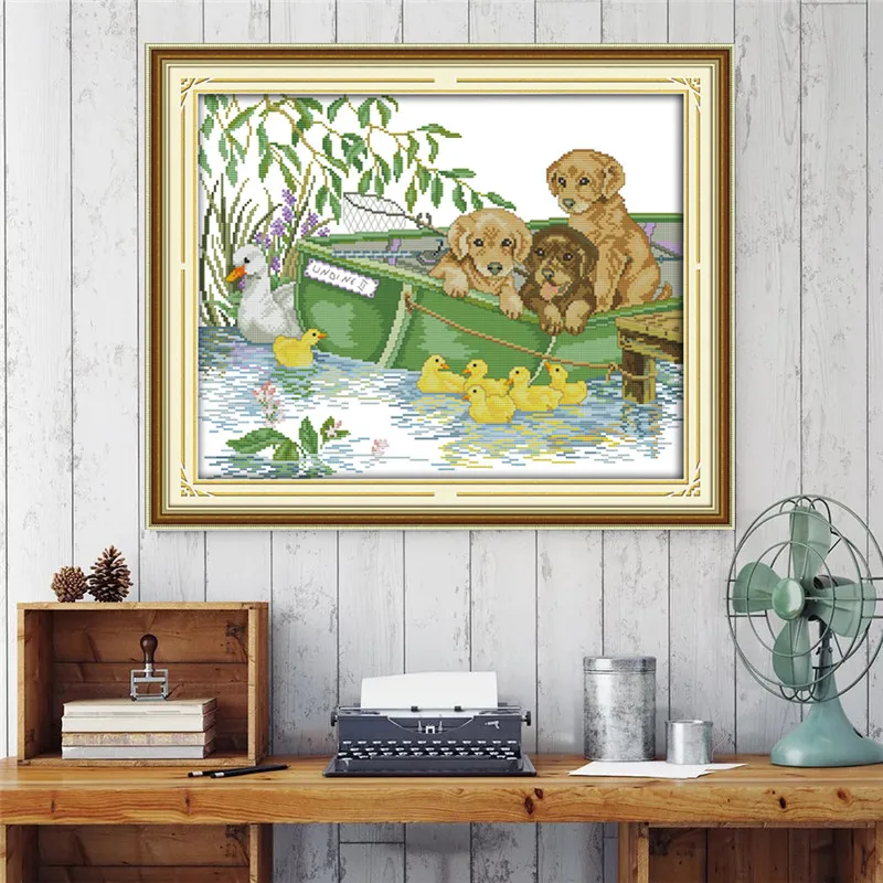 Набор для вышивки Три щенка DMC14ct 11ct | Дом и сад