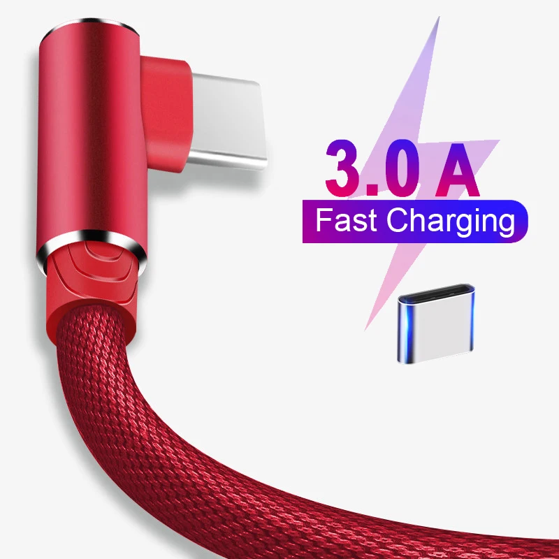 

Кабель USB Type C длиной 1 м, 2 м, 3 м с углом 90 градусов, зарядное устройство, провод для Samsung, Huawei, Xiaomi, USB-C USBC, длинный шнур для быстрой зарядки и пере...