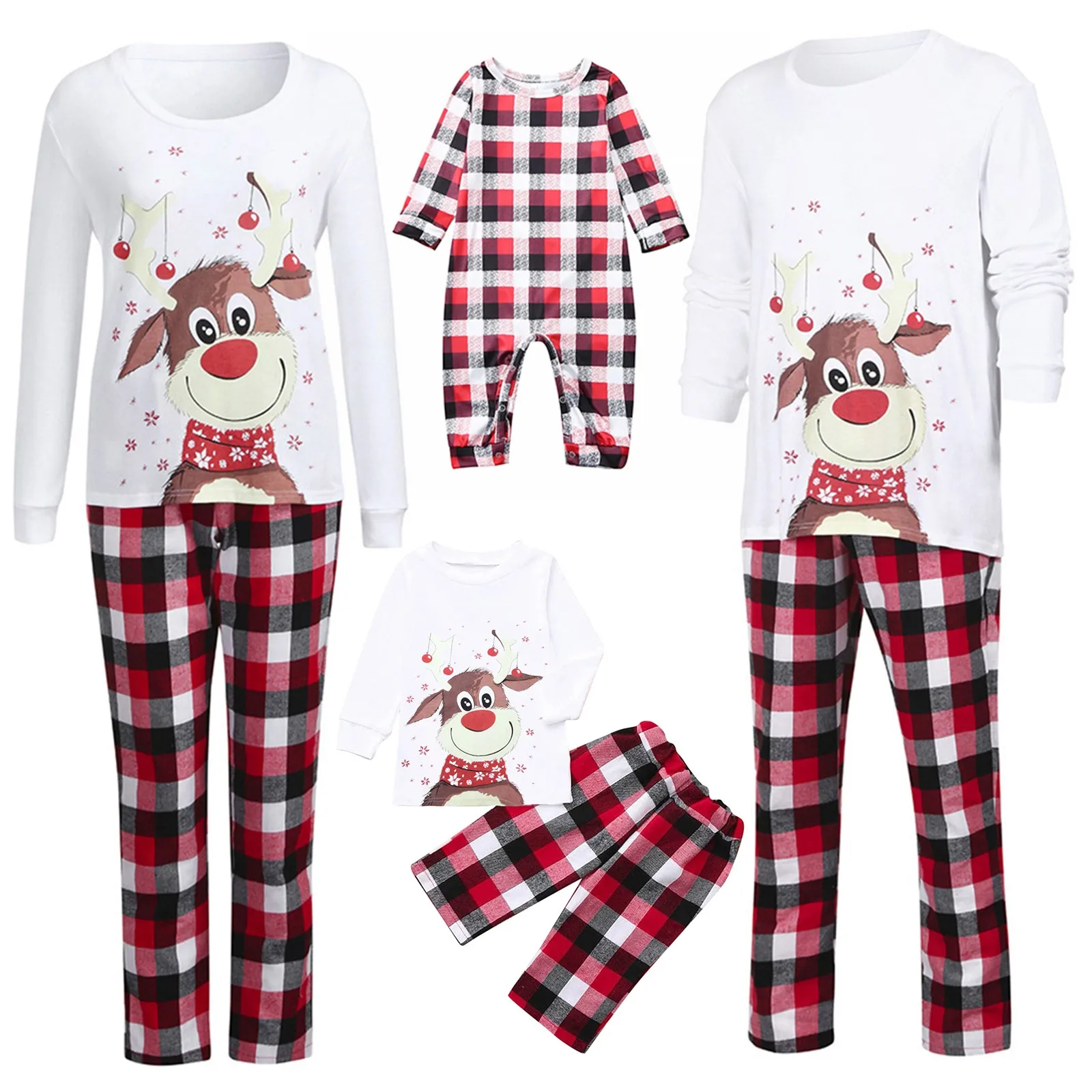 

Christmas Women Pajamas Sleepwear Underwear Long Sleeve Deer Plaid Print Top Pant Pijama Xmas Pyjamas Family Clothes Pajama Sets