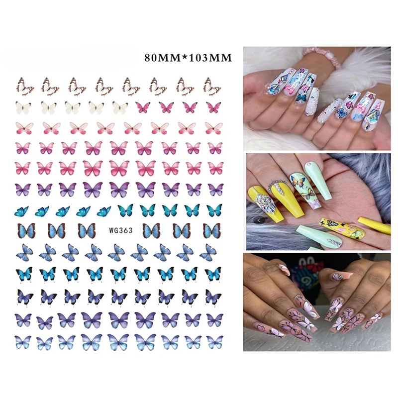 

Nail Stickers Colorful Butterfly Purple Red Gray White Wings Foil Manicure Sliders 3D Butterflies Nail Art Decorations