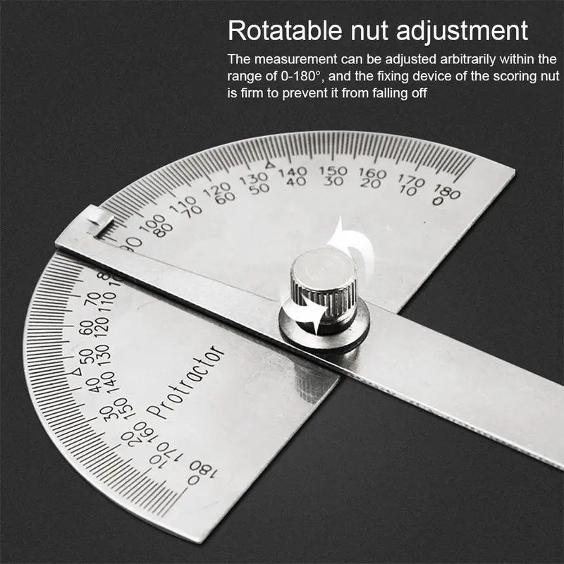 

Stainless Steel Round Head 180 degree Protractor Angle Finder Rotary Measuring Ruler Machinist Tool 10cm Craftsman Ruler