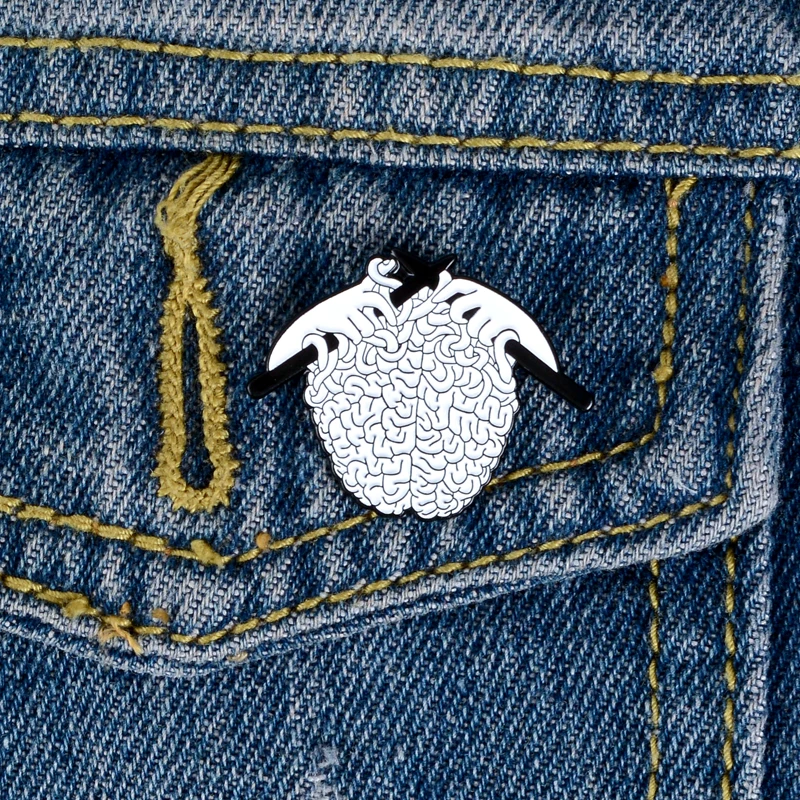 Эмалевая булавка в виде мозга броши стиле панк для вязания на свитере жесткие