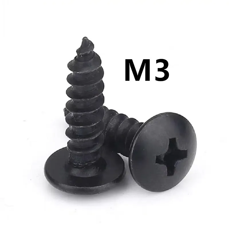 

100pcs/lot M3x6/8/10/12mm TA Carbon Steel With Black Phillips Truss Head (cross Recessed Mushroom Head) Self Tapping Screws