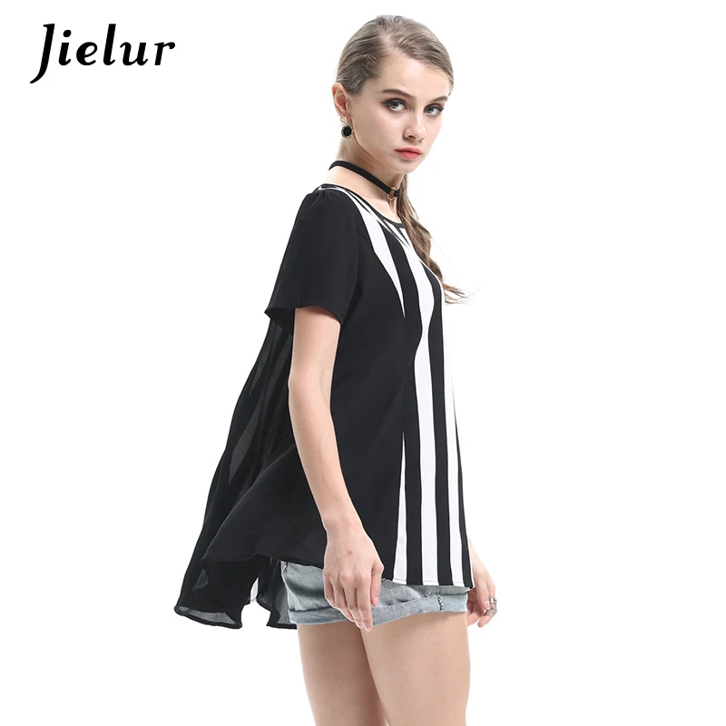 Jielur новые летние размера плюс L-4XL свободные футболки в Вертикальную Полоску для