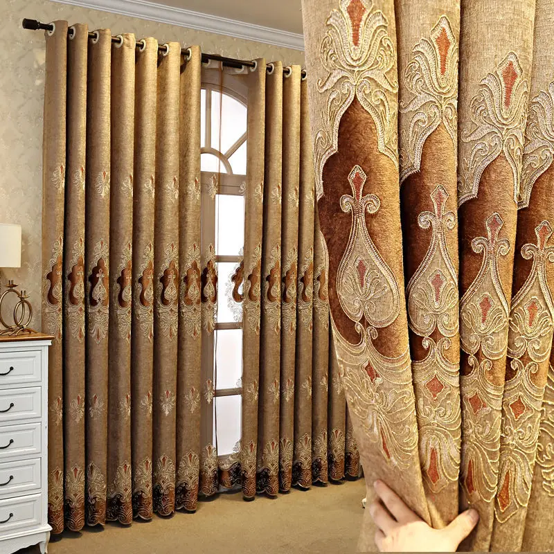 

New European Style Embroidery Thickening Luxury Window Curtains For Living Room Balcony Bedroom Blackout Curtain Finished Fabric