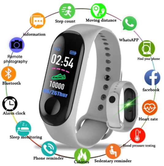 Смарт браслет с монитором кровяного давления пульсометром и цветным