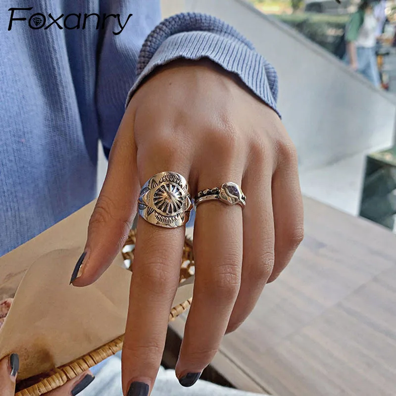 

Evimi 925 Silver Color Punk Hiphop Rings For Women Couples New Fashion Vintage Handmade Thai Silver Party Jewelry Gifts