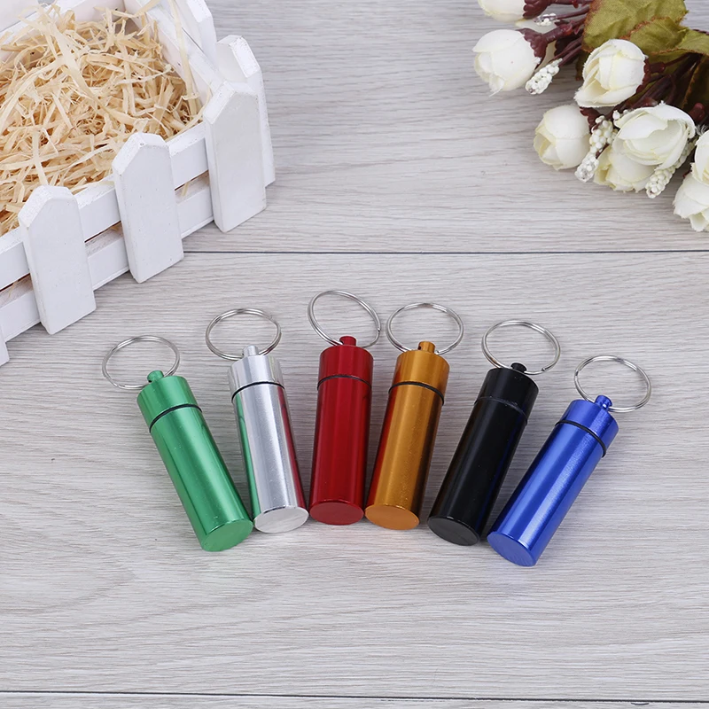 

1pc Waterproof Aluminum Pill Box Portable Container Keychain Medicine Holder Box Health Care Random