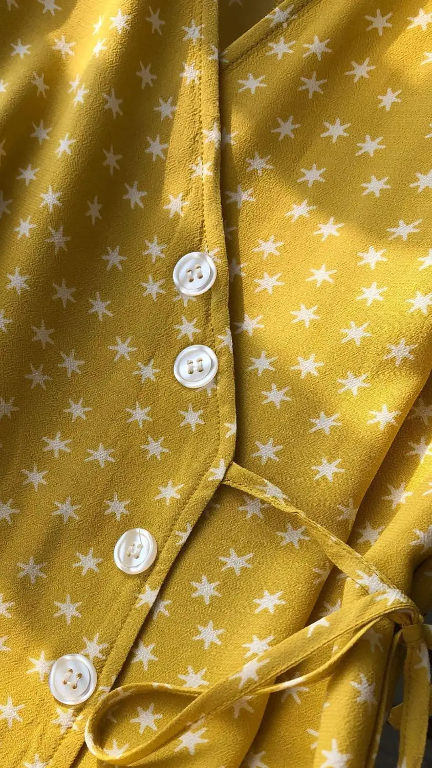 Женское платье с запахом и V-образным вырезом на пуговицах | Женская одежда