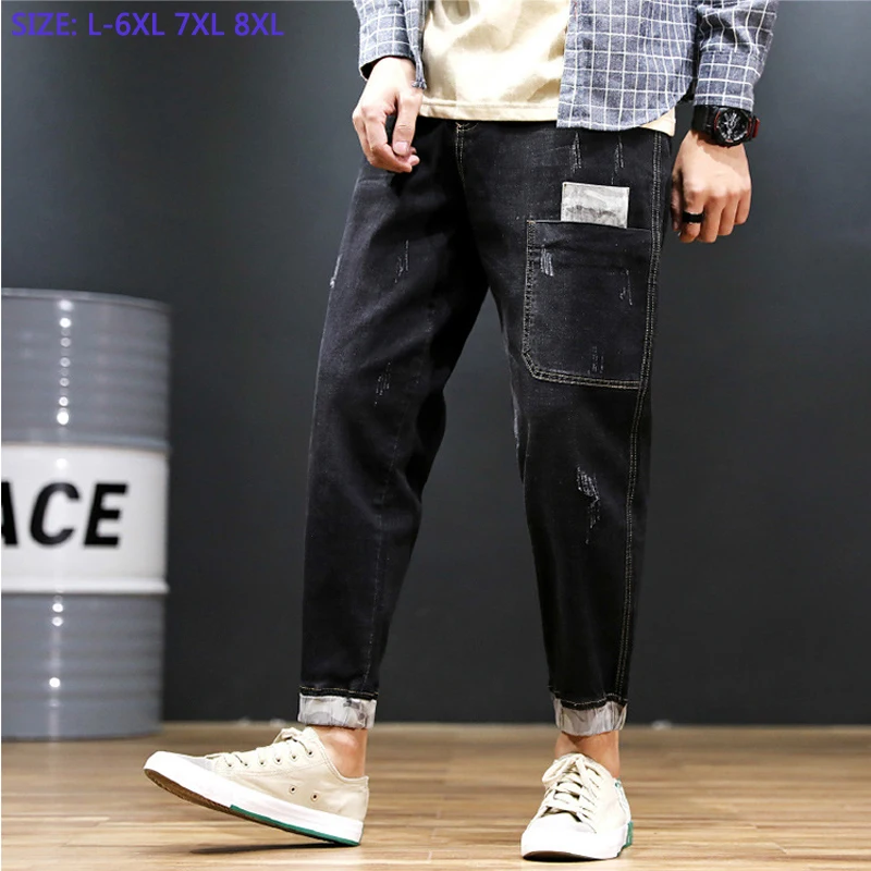 

Summer New Jeans Men's Ankle-length Pants High Quality Cotton Jeans Drect Sell Extra Large Super Big Plus Size 28-6XL 7XL 8XL