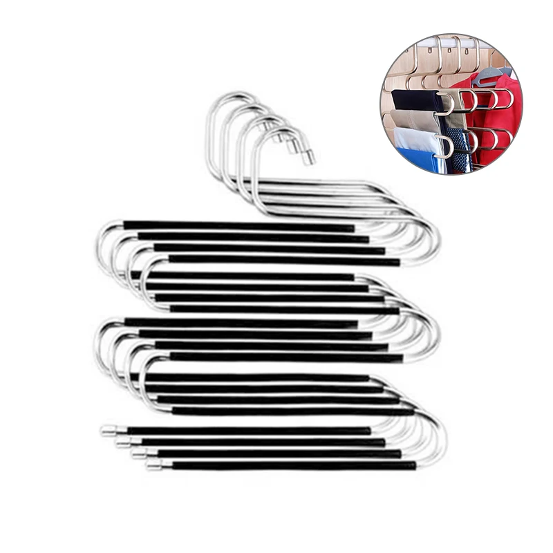 5 Layer Multilayer Storage Cloth Hangers Stainless Steel S Shape Pants Rack Holder MultiFunctional Clothes | Дом и сад