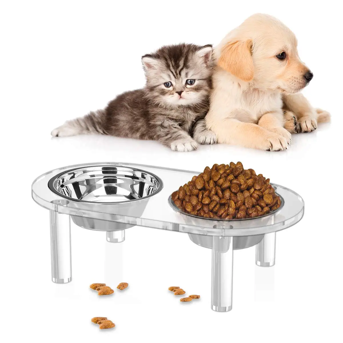 

With Food And Water Dishes Breeding Cat And Dog Bowl Short Transparent Acrylic Overhead Pet Feeder