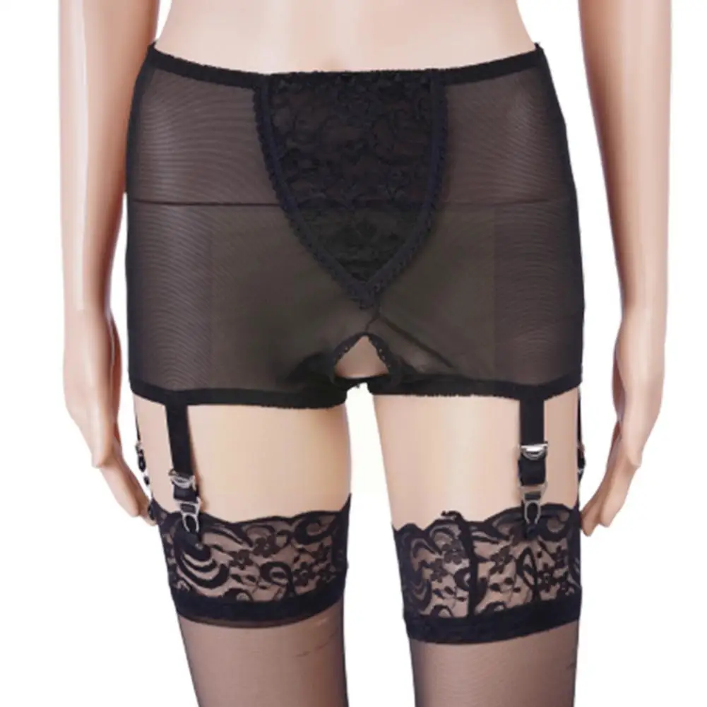 

Women's High-waist Crotchless Garter Panty Lace Mesh Suspender Sexy Lingerie Lace Belt Garter 6 Sets Straps U1H0