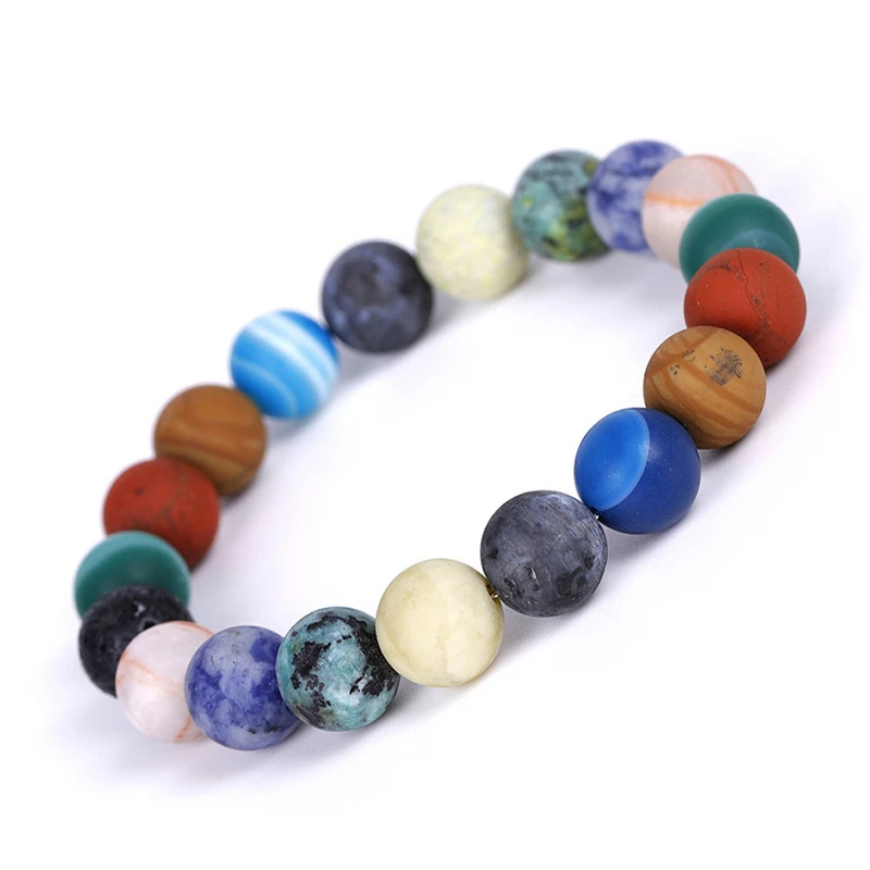 

Yoga Planets Natural Stone Mala Beads Strand Bracelet For Men Women Handmade Universe Solar Chakra Bracelet Decompression Jewelr