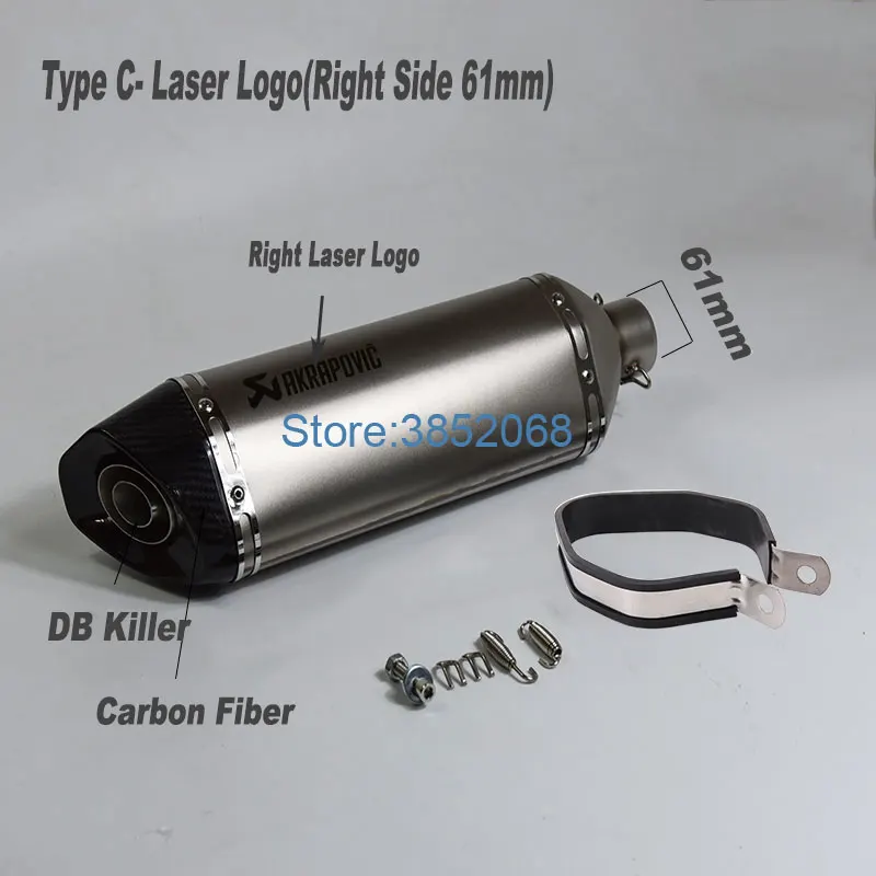Type C 61mm R-Laser Мотоцикл Akrapovic выхлопной ID: 51 мм/61 мм L: 570 мм/470 мм Мотоцикл углеродного волокна наконечник глушитель Escape с DB Killer - Цвет: Type C 61mm R-Laser