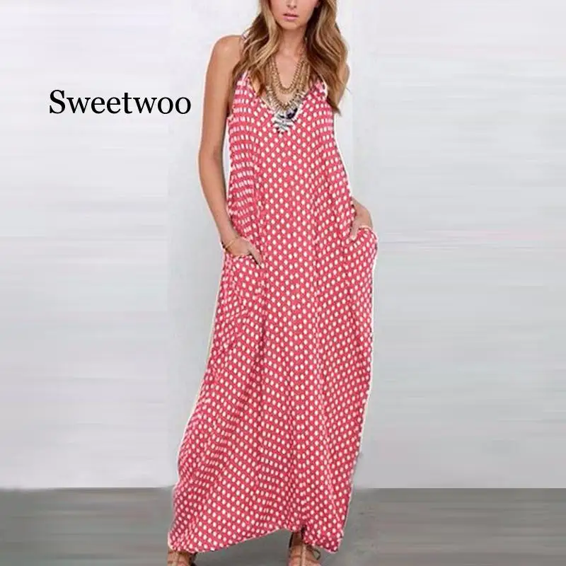 

Polka Dot Print Sexy V-Neck Sundress Women Summer Spaghetti Strap Boho Beach Dresses Casual Baggy Dress 5XL