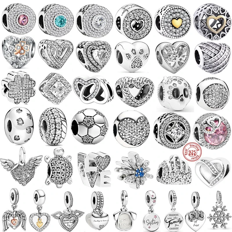 

925 Sterling Silver Heart Sparkling Snowflakes Beads Fit Pandora Charm Bracelet For Women DIY Fashion Silver 925 Jewelry Making