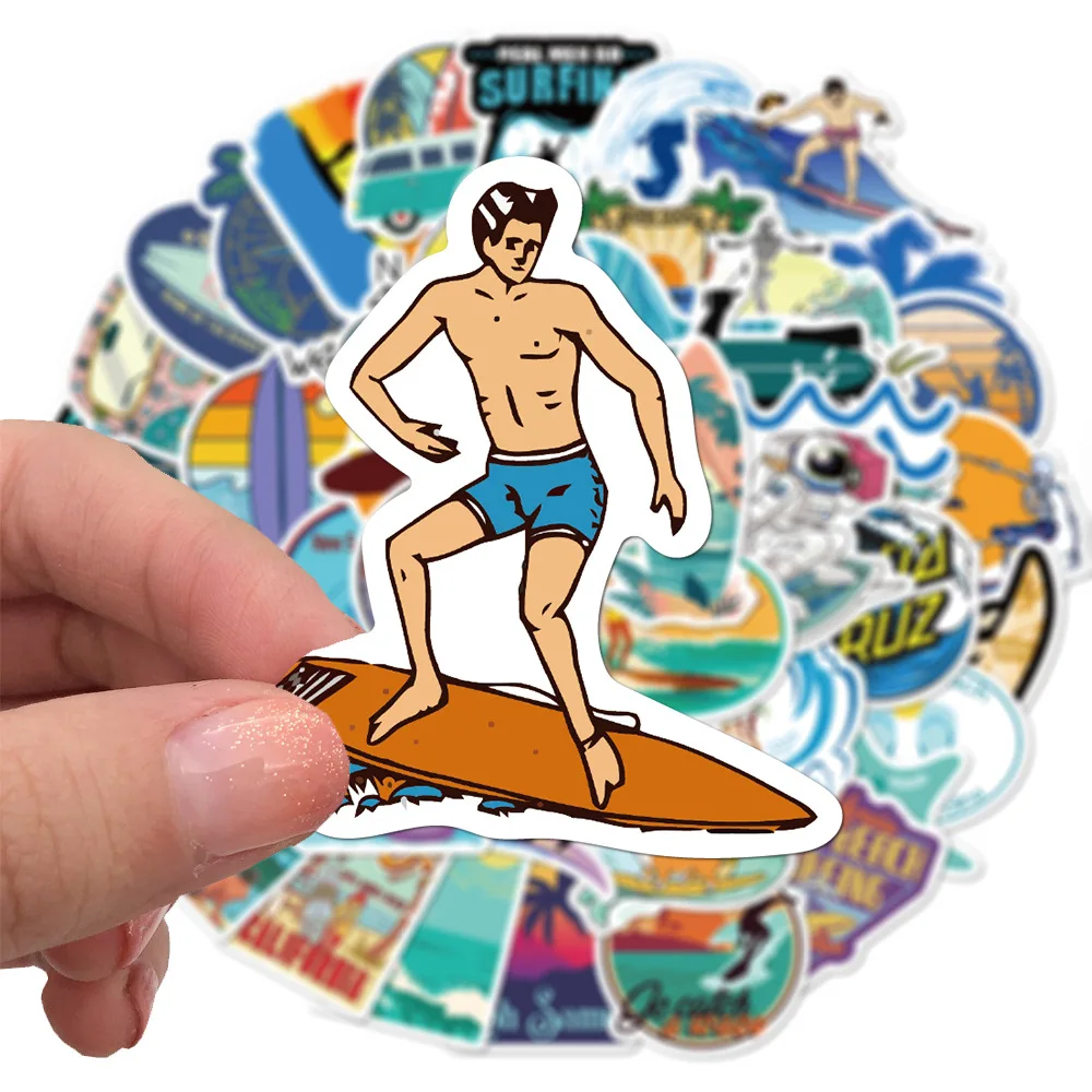 Pegatinas para surfear, adhesivos impermeables para viaje, playa, Surf, equipaje, bicicleta, botella de agua, 50 Uds.-2