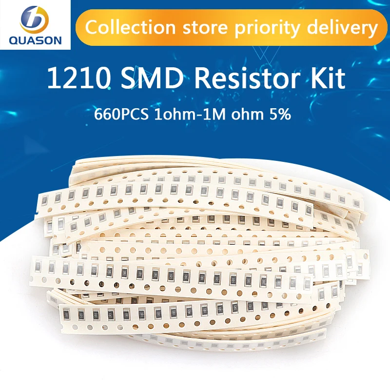 

Комплект резисторов 1210 SMD, набор в ассортименте, 1 Ом-1М ом, 5%, 33 значения, 20 шт. = 660 шт., Набор для творчества