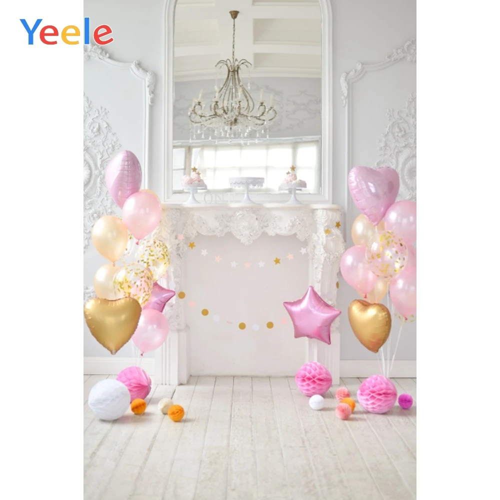 Воздушные шары камин деревянный пол люстра 1 день рождения Фотофон ПОРТРЕТНАЯ