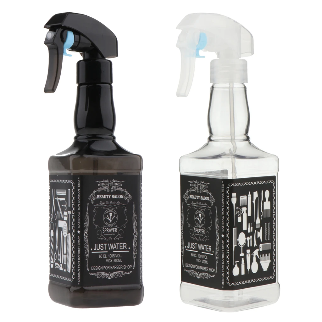 

18oz 500ml Retro Black Clear Plastic Hairdressing Water Flowers Trigger Sprayer Bottle