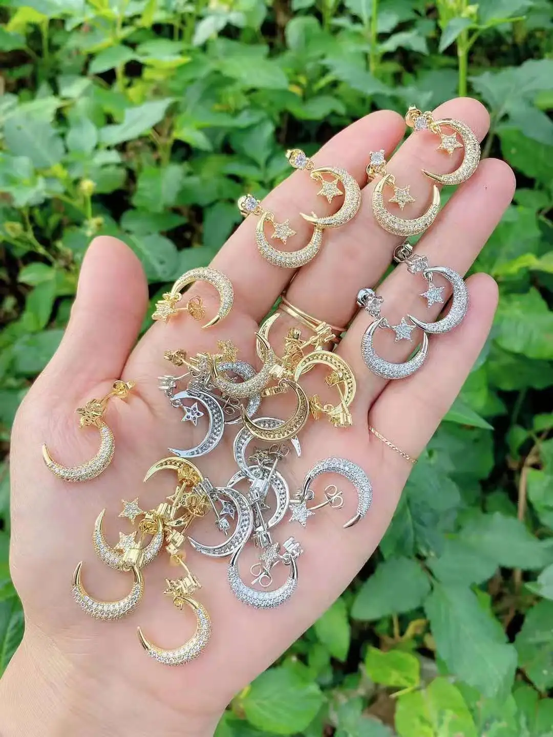 

1Pair New Fashion Clear cz earring jewelry, gold silver color star moon dangle earring