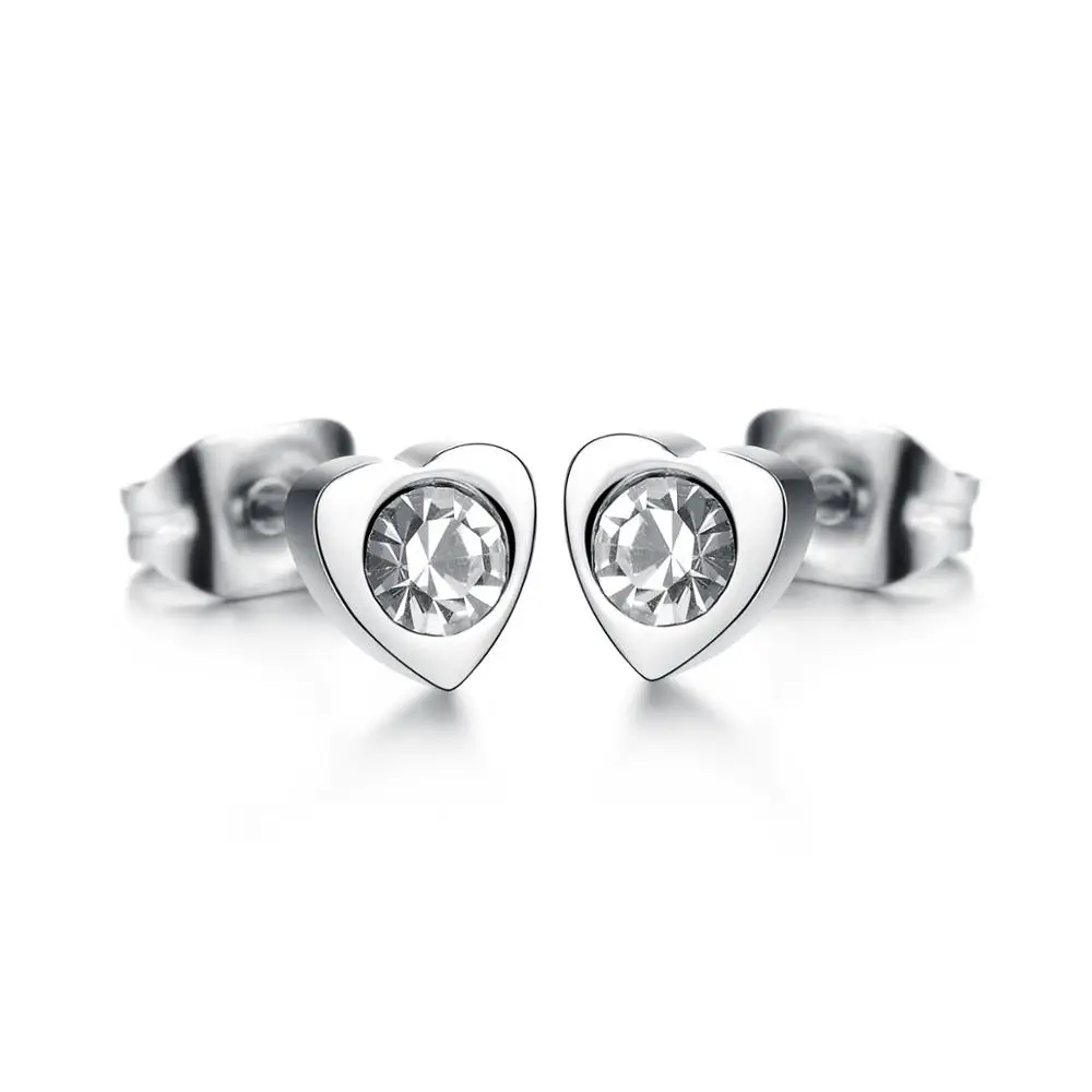

minimalist small heart zircon studs earrings for women fashion kpop stainless steel CZ jewelry accessories 2020 bijoux femme