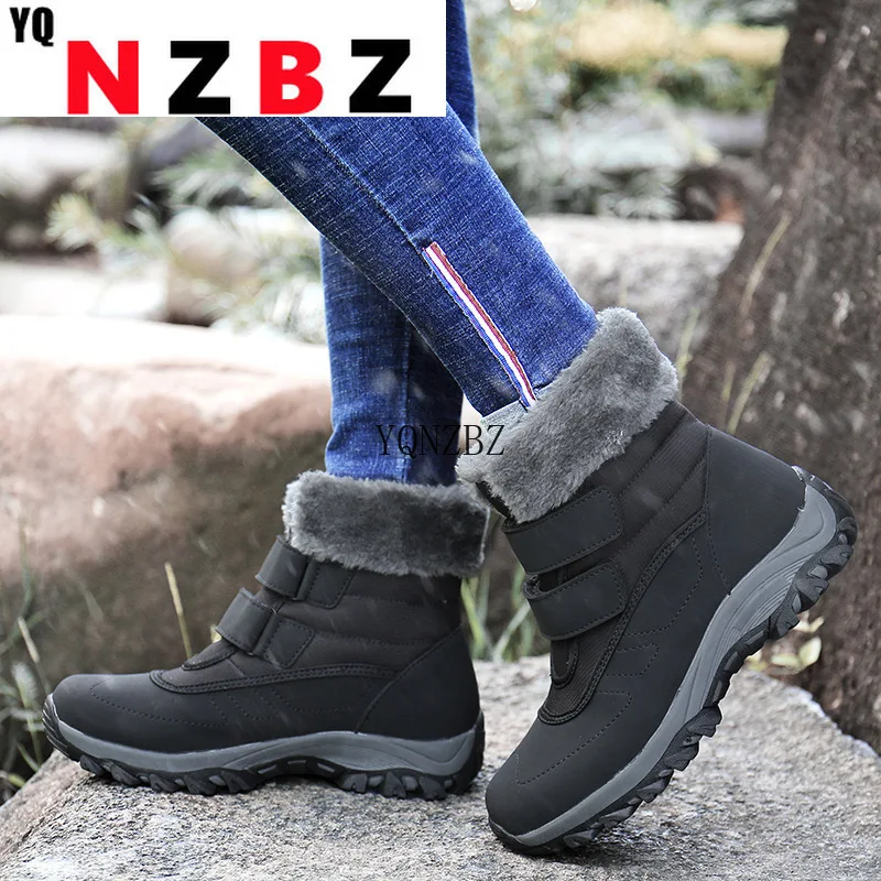 

Winter Women's Snow Boots Leather Women Warm Thick Plush Snow Boots Waterproof Female Wedge Suede Boots Non-Slip Lady Shoes