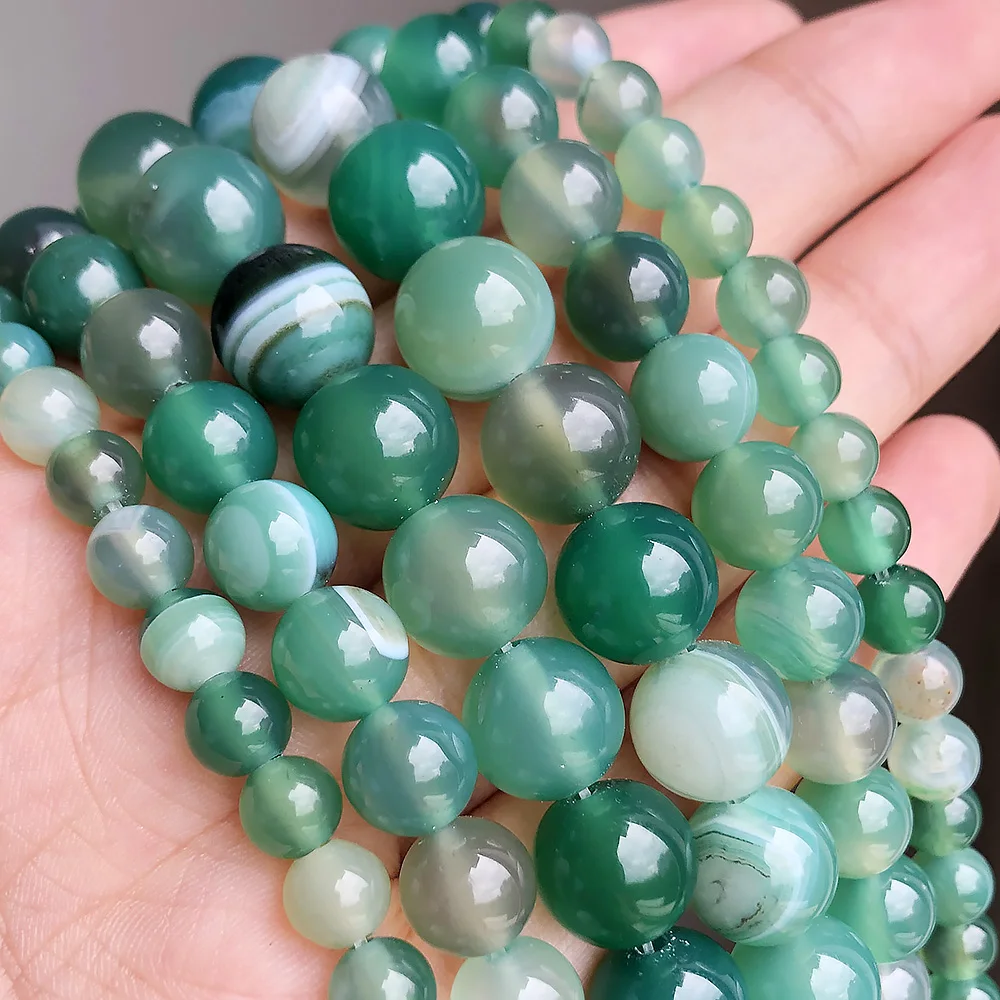 

4/6/8/10mm Natural Stone Beads Green Striated Agates Onyx Loose Spacer Beads For Diy Bracelet Jewelry Making Accessories