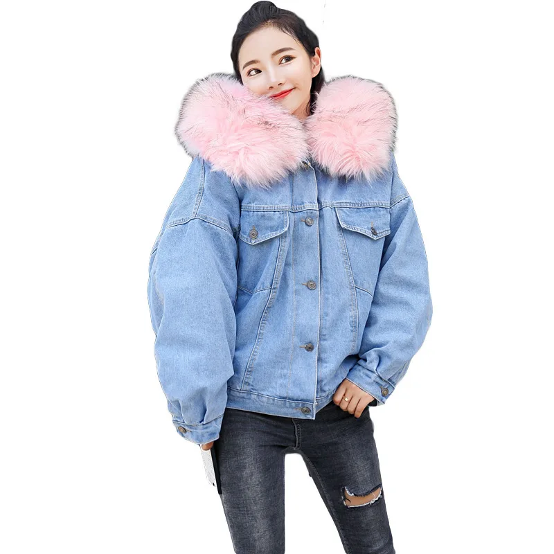 Женская зимняя джинсовая куртка с меховыми джинсами бархатная капюшоном и