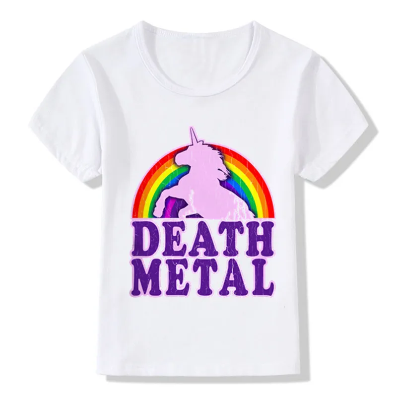 

2021 Rainbow Unicorn Death Metal Children T-Shirts Summer Top Boys/Girls Short Sleeve Clothes Casual CuteBaby Kids Tees,