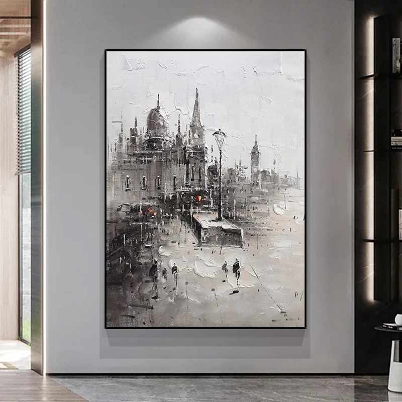 

Hand-Painted 3D Abstract Venetian Castle City Landscape Oil Painting Wall Hanging Art Living Room Bedroom Home Decor No Framed