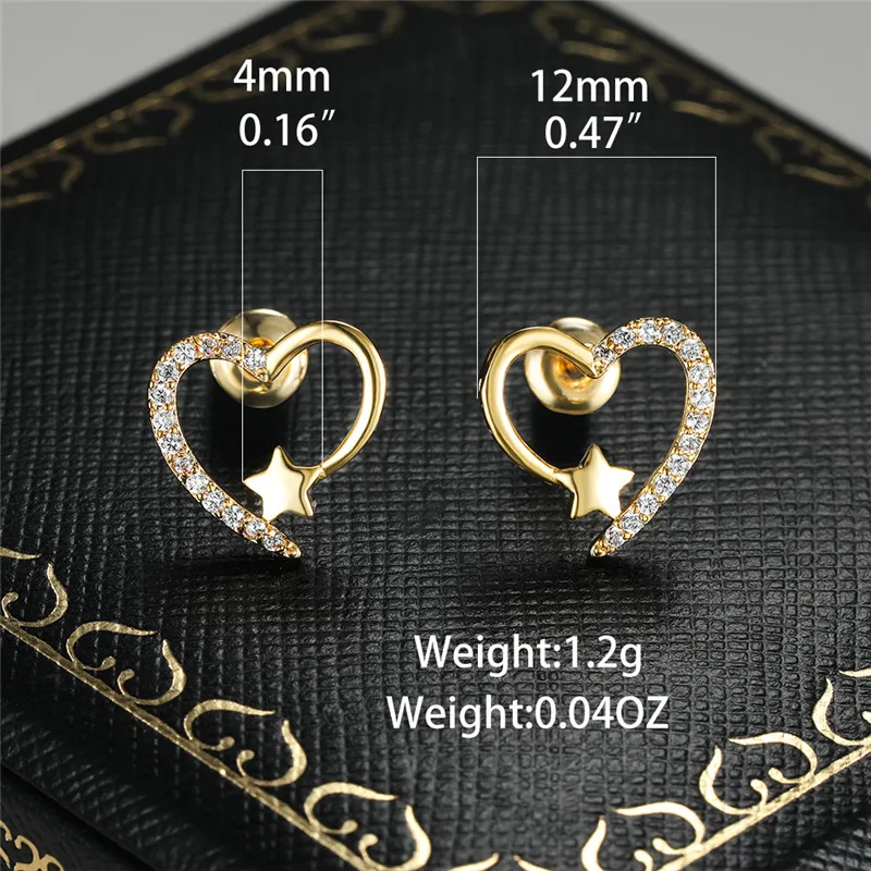 

Luxury Female Crystal Zircon Stone Earrings Vintage Rose Gold Color Wedding Earrings Small Double Heart Stud Earrings For Women