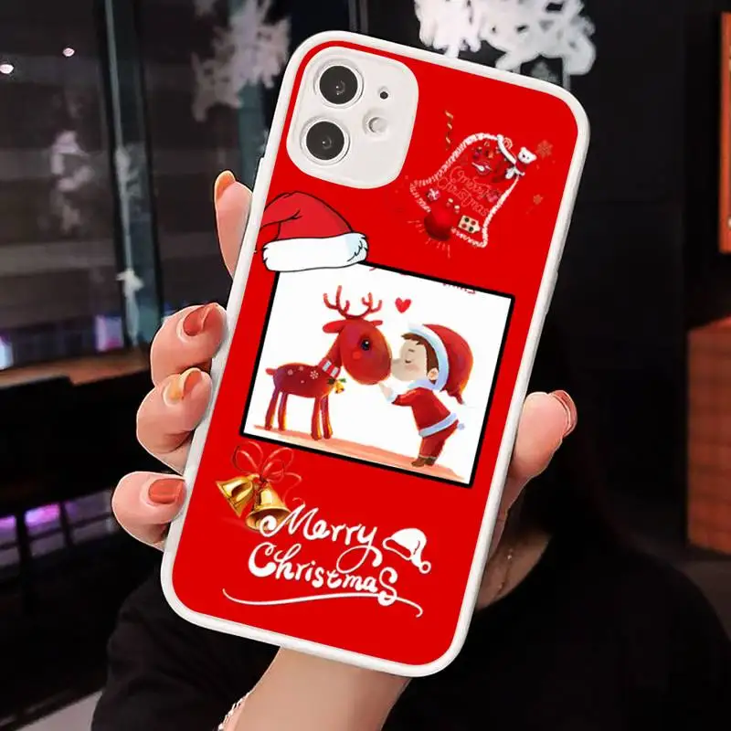 

Merry Christmas snow red design Phone Case Matte Transparent for iPhone 7 8 11 12 s mini pro X XS XR MAX Plus cover funda