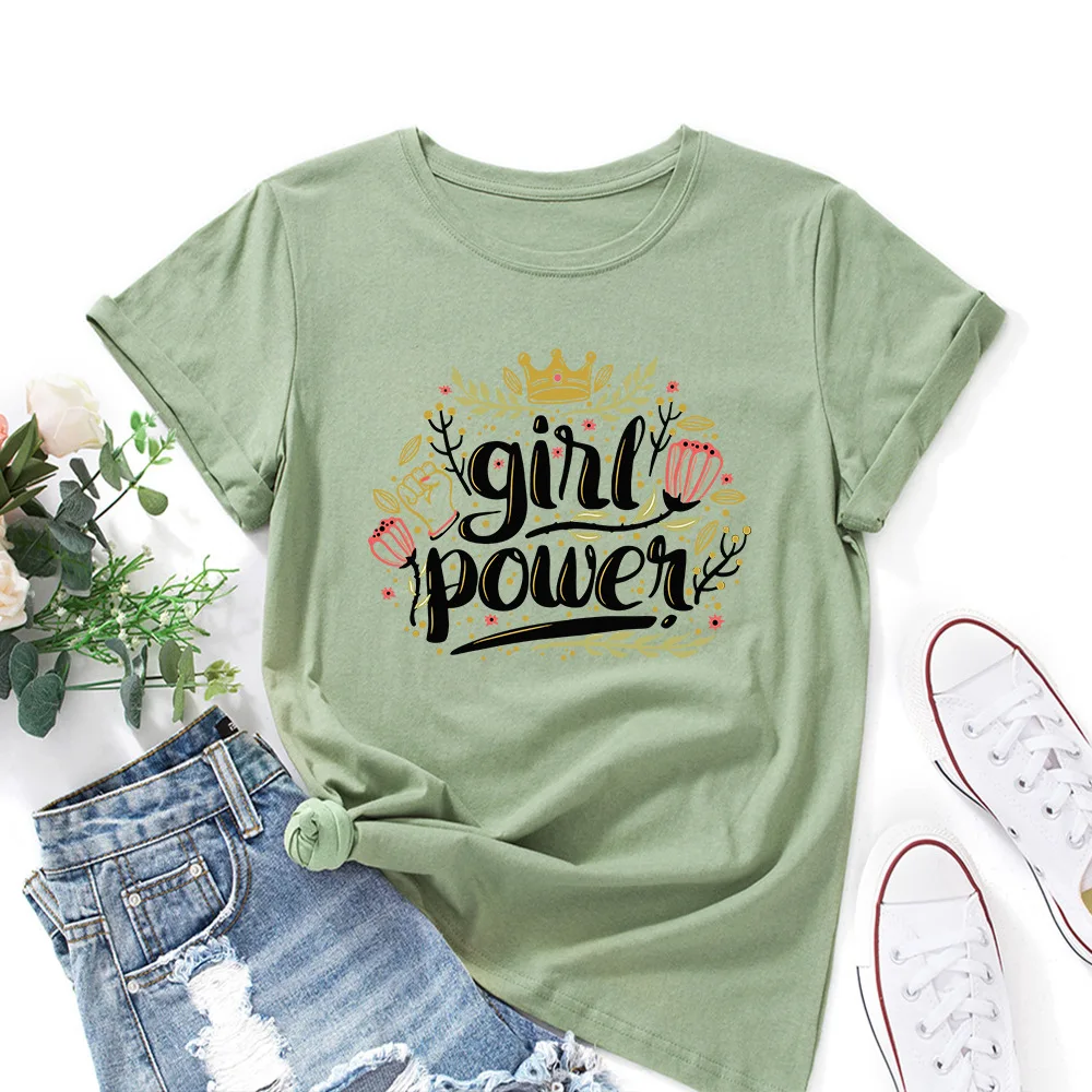

Girl Power Shirts Feminist Tee Summer 100%Cotton T-shirt Tops for Women Short Sleeve Graphic Tee Top Shirts Female Clothes