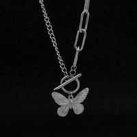 minimalist titanium steel butterfly pendant necklace women trendy asymmetry chain ot buckle necklace jewelry never fade jewelry