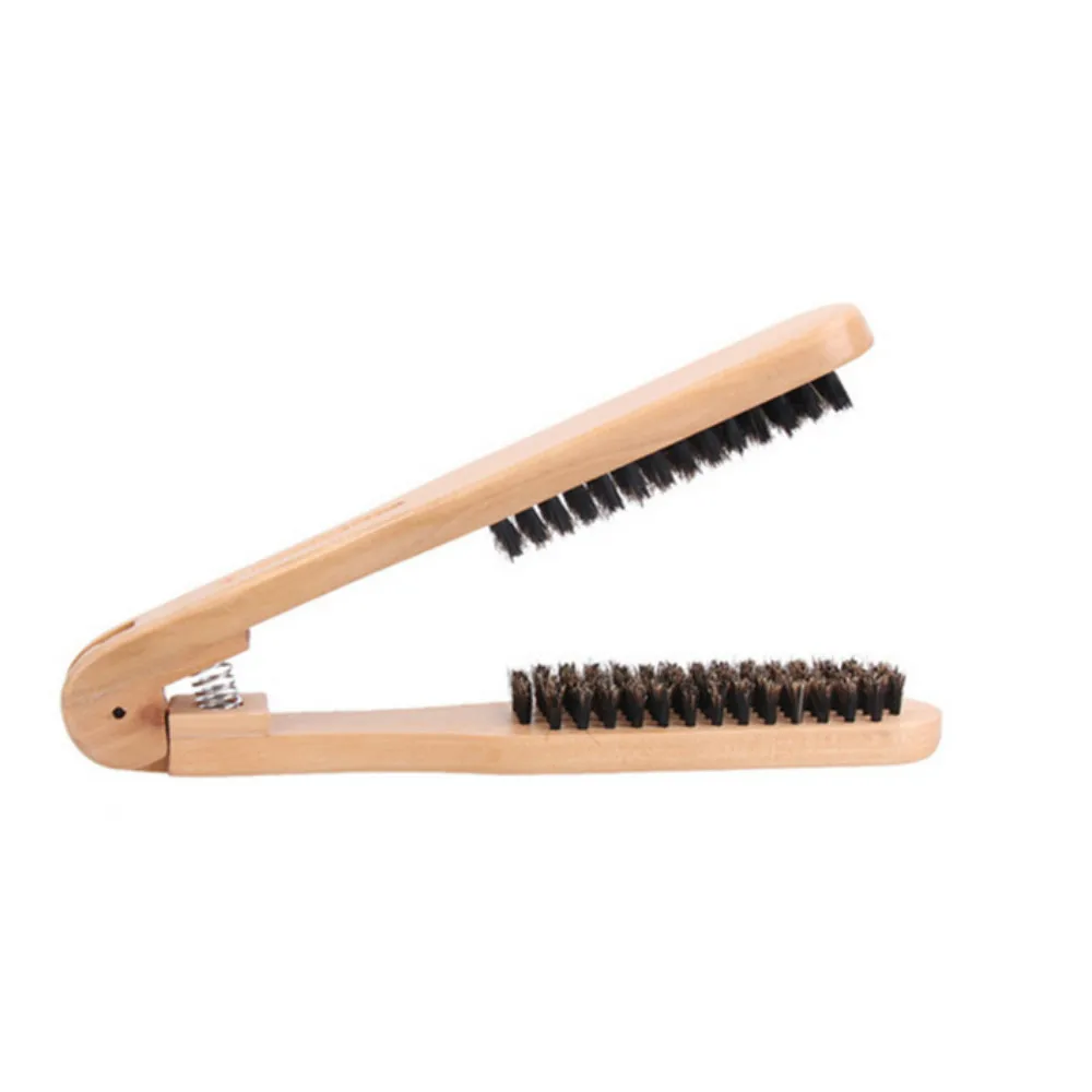 

Hair Comb V-shaped Wooden Clamp Straightening Double Brush Anti Static Salon Professional Bristle Tools
