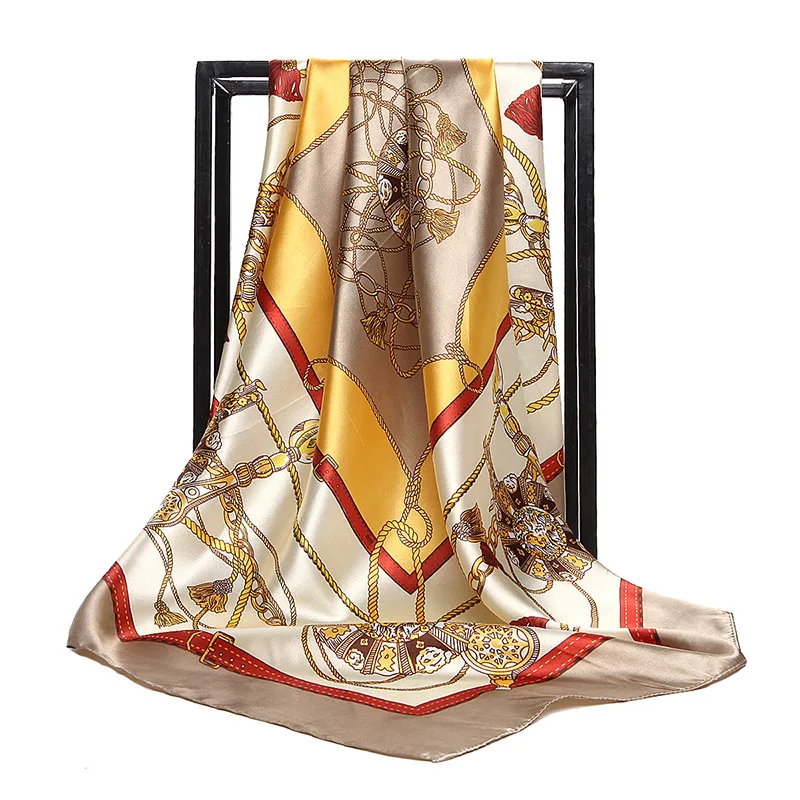 

Luxury High Quality Silk Satin Bandanas Women Square Small Bag Shawls and Wraps Muslim Fashion Ladies Headband Scarfs 90*90cm
