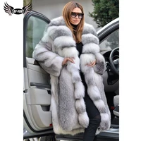bffur 2022 winter real cross fox fur coats long fashion women natural full pelt fox fur jackets with big lapel collar warm coat
