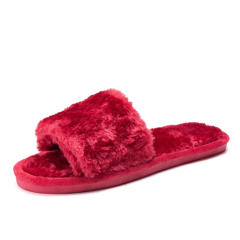 

Chaussure Femme 2021 Winter Women Faux Fur Slippers Warm Fluffy Furry Cross Strap Home Indoor Shoes Footwear House Non Slip
