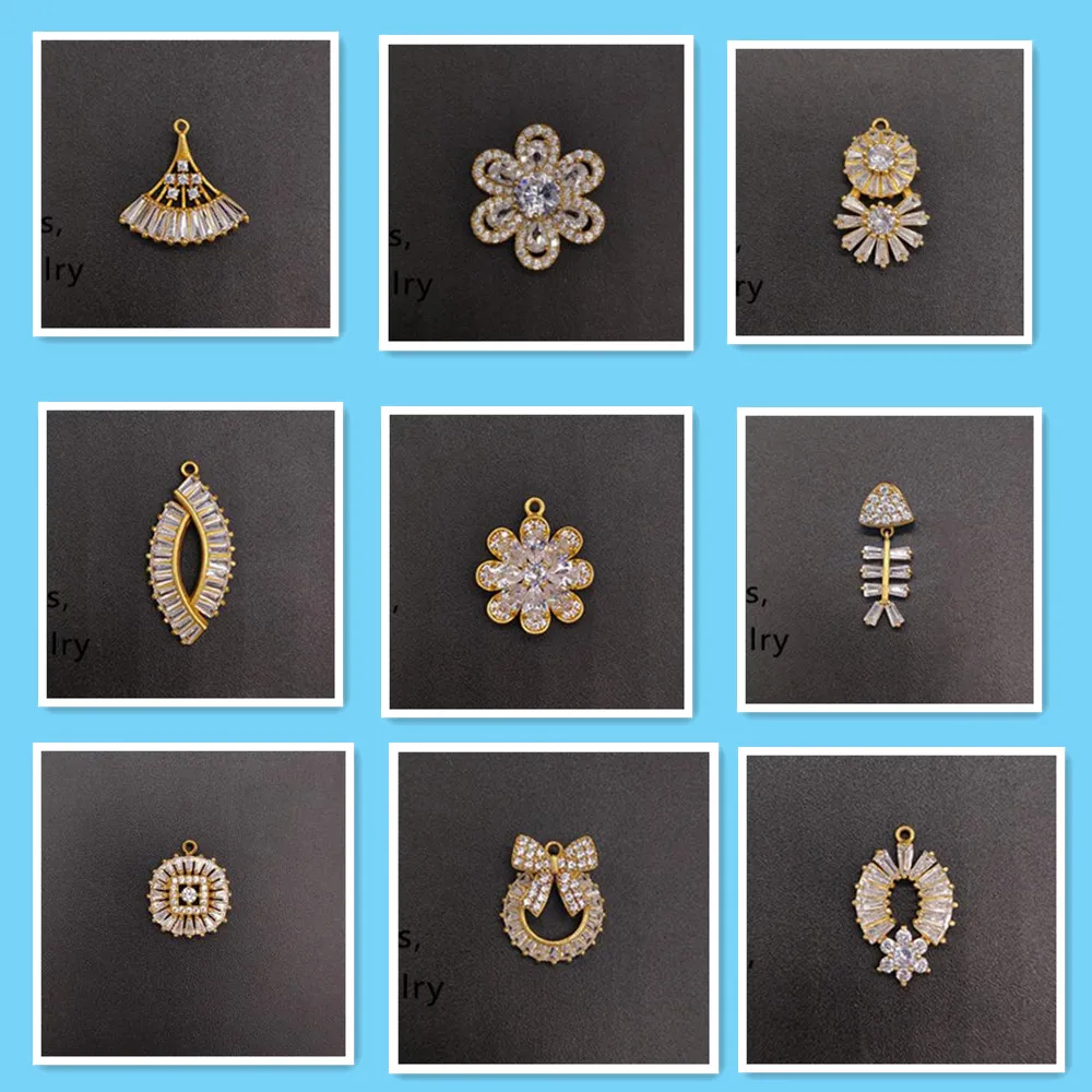Zircon Charms Pendant for Earrings making 100pcs Gold Bow Flower Zircon Crystal Accessories for DIY Jewelry Making Findings