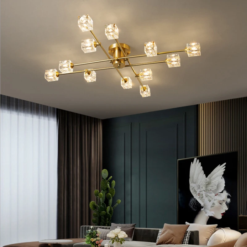 

Modern Crystal Copper Pendant Lights Lustre Home Bedroom Living Dining Room Indoor Lighting Decor Lamp Led Hanging Light Fixture