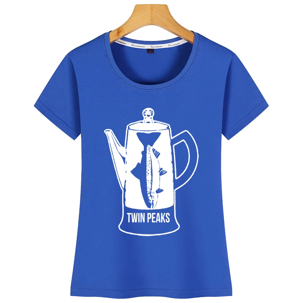 Топы Футболка женская Твин Пикс рыба Перколятор хлопок Пита КОО повседневная