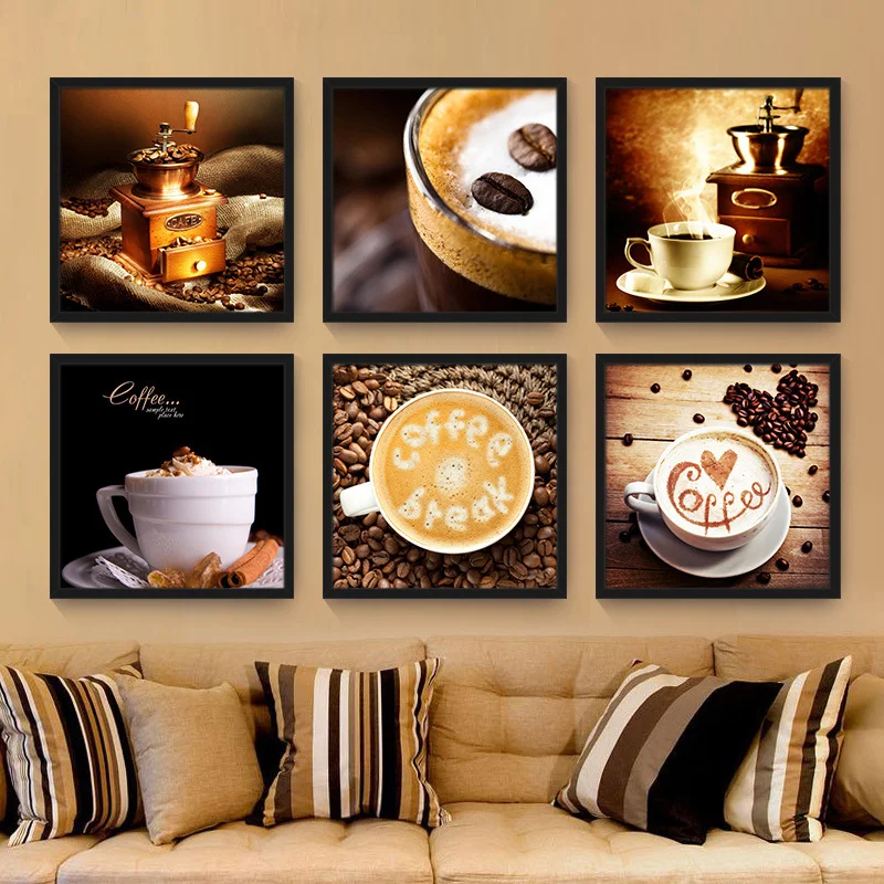 

Nordic Still Life Square Posters A Cup of Coffee Coffee Beans Machine and Record Player for Coffee Shop Canvas Painting