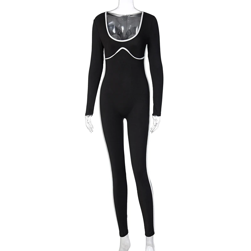 

Zoctuo Long Sleeve Casual Jumpsuits For Women Autumn Winter Patchwork Ribbed Sexy Jumpsuit Fashion Streetwear Joggings Romper