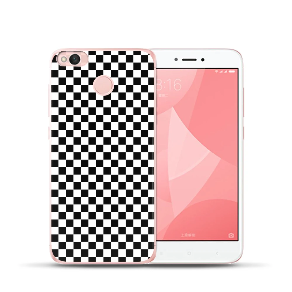 Роскошный черно-белая сетка в полоску с кубиками чехол для телефона Xiao mi 8 A2 Lite 6X Red