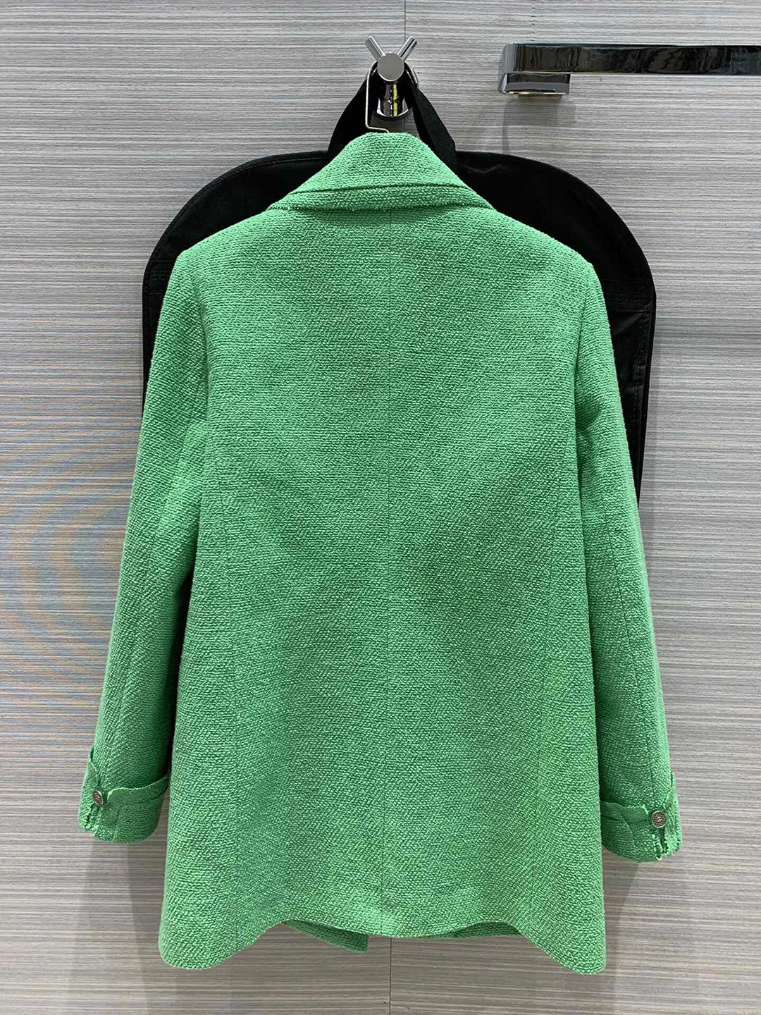 

new spring high-end jacket for women turn-down collar pocket single breasted mint green elegant coat jackets print liner