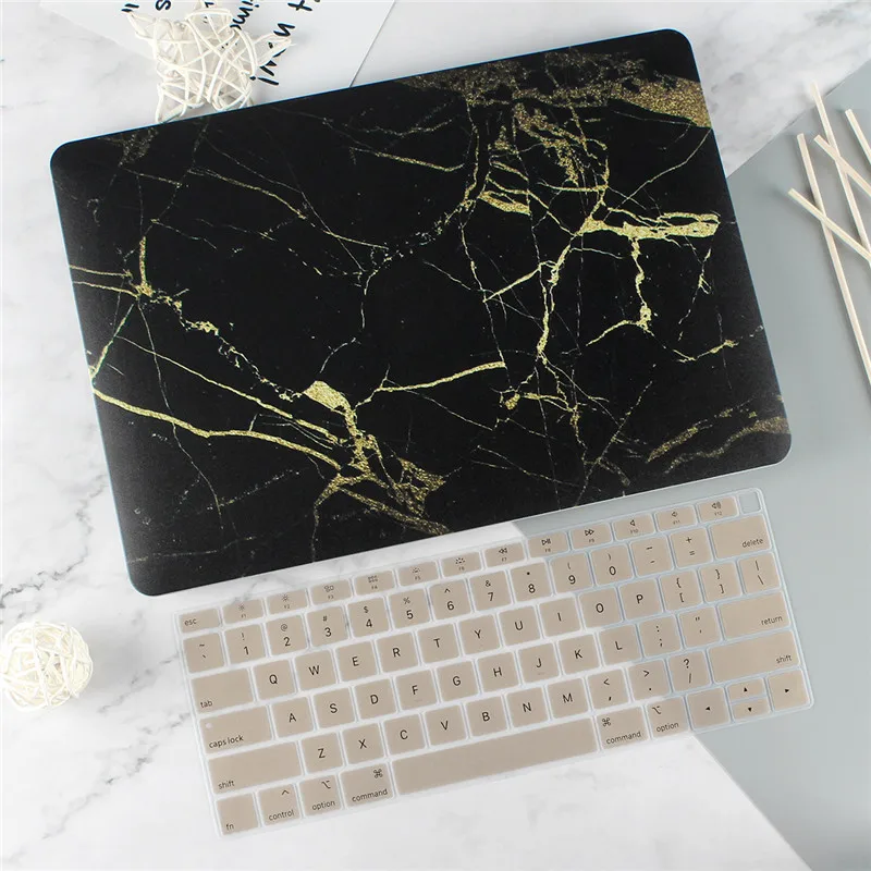 Прорезиненный матовый чехол для ноутбука Macbook Air 13 Mac Book retina Pro 13 1" Touch bar A1989 A1990+ чехол для клавиатуры - Цвет: Black gold