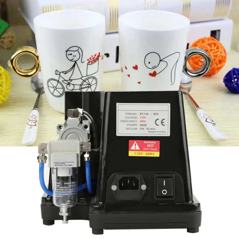 

New US Plug 110V Pneumatic Auto Mug Transfer Sublimation Heat Press Machine ST-110 Black